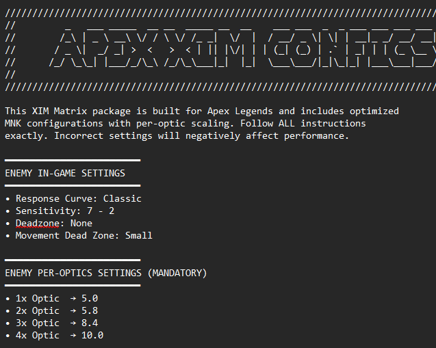 Configuraciones de Xim Matrix para Apex Legends (Multiplataforma)