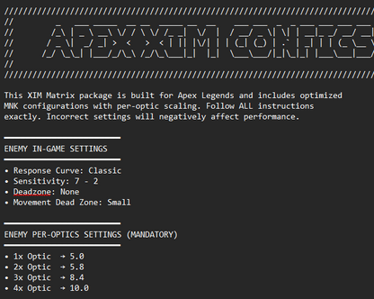 Configuraciones de Xim Matrix para Apex Legends (Multiplataforma)