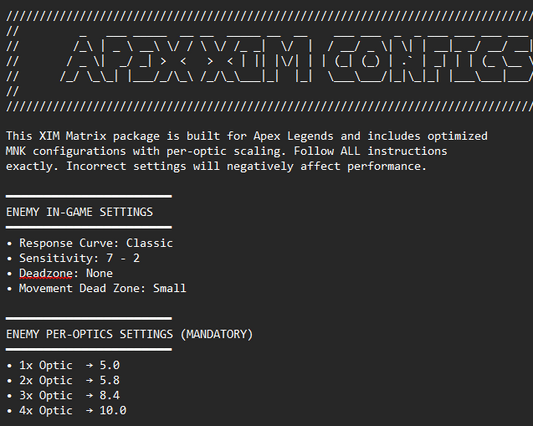 Configuraciones de Xim Matrix para Apex Legends (Multiplataforma)